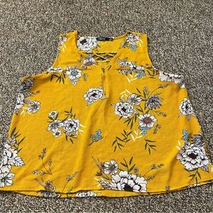 Yellow Floral Sleeveless Blouse